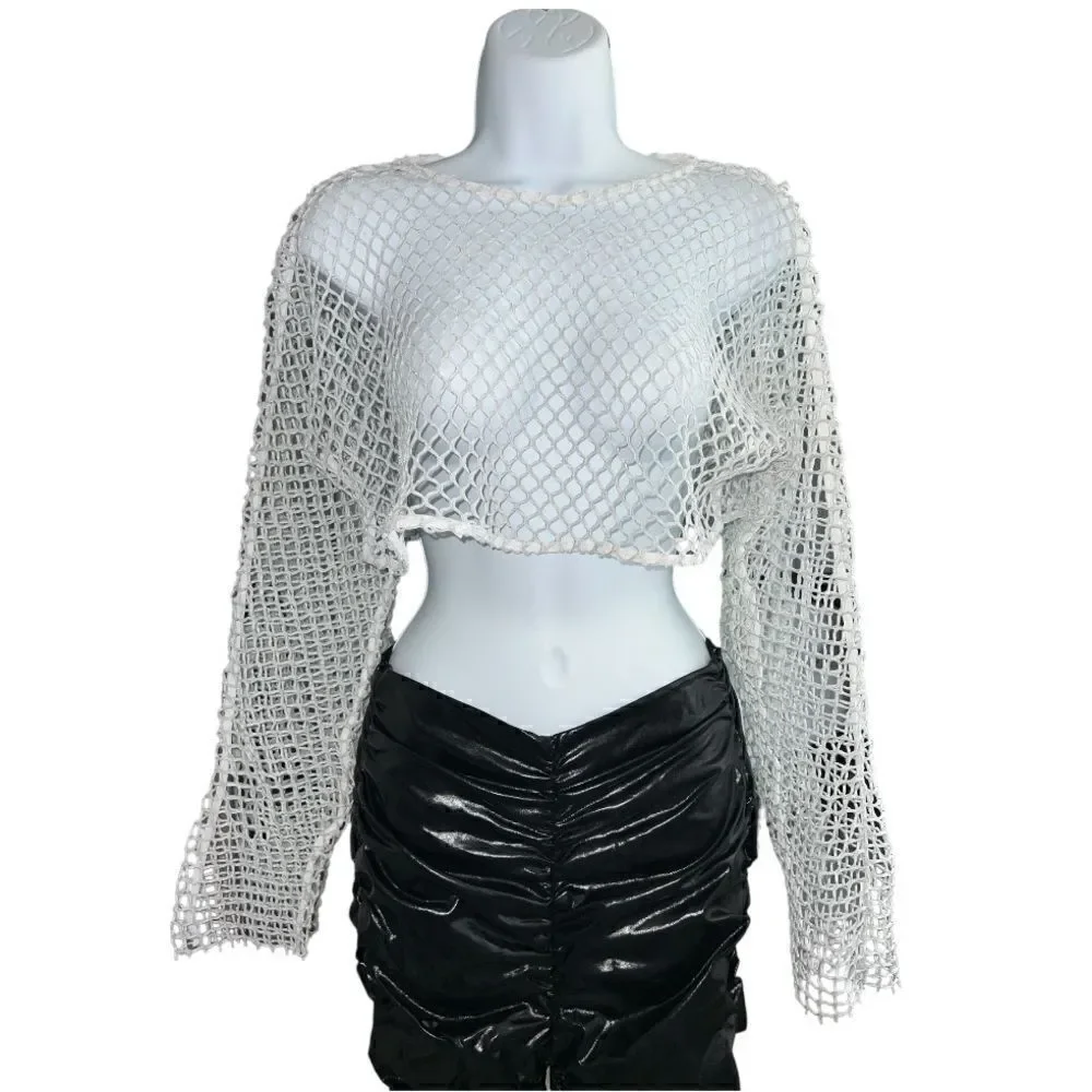 ZARA Fishnet Cropped Top White Silver Color Size S.